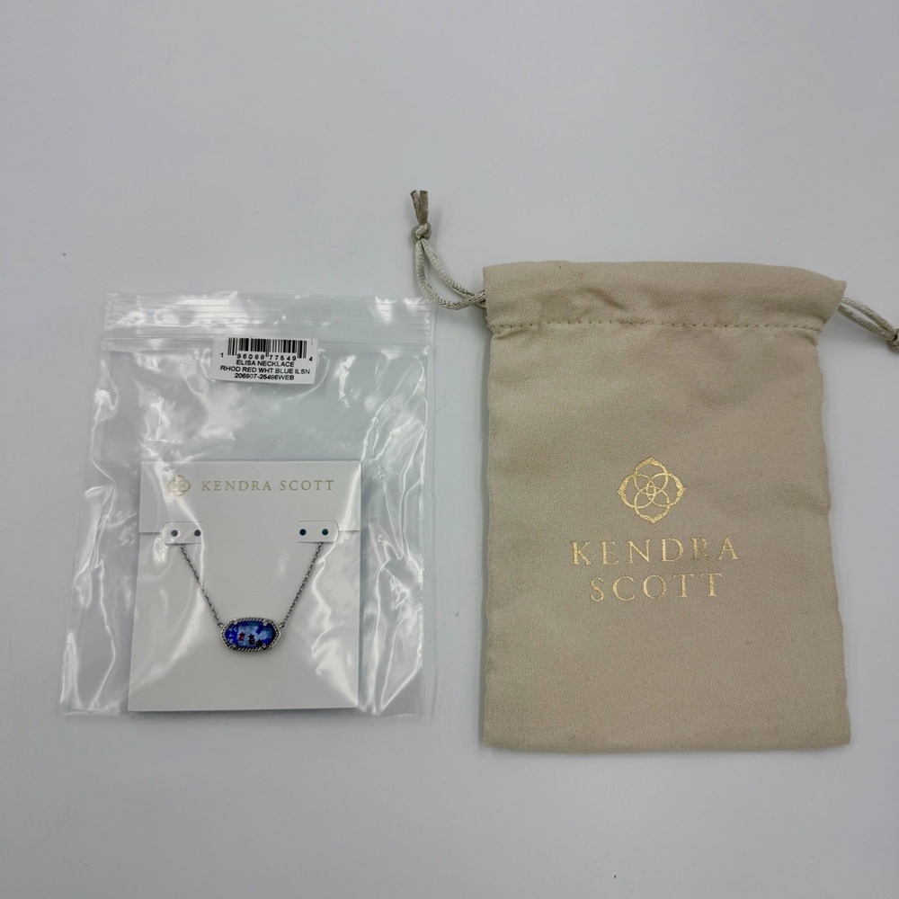 Kendra Scott Elisa Silver Short Pendant Red White & Blue Star NWT - Picture 8 of 9